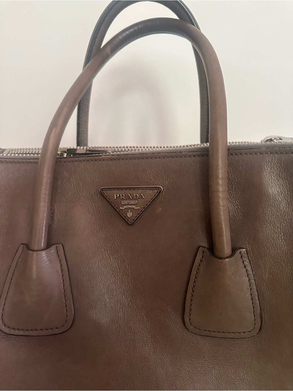 Prada GLACE’CALF Leather Tote with Double Handles - Gray - Picture 2 of 13